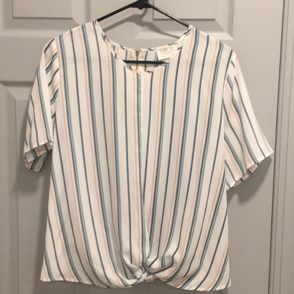 Stripped Front Twist Short Sleeve Blouse